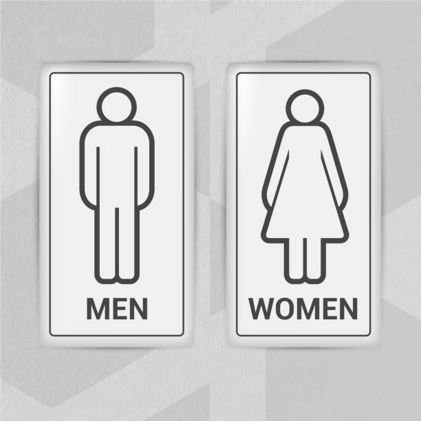 istock WC, restroom vector line icon. Man and woman simple sign 1211094864