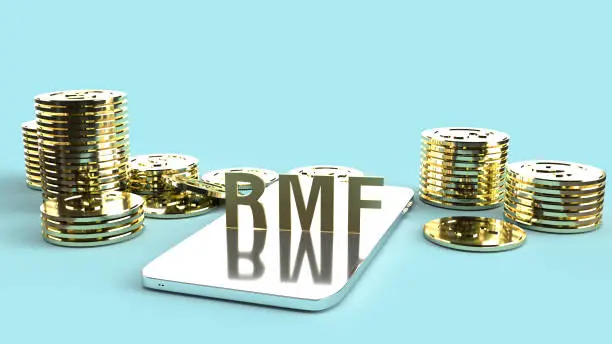 The  rmf  on mobile and  gold coins 3d rendering for business content.