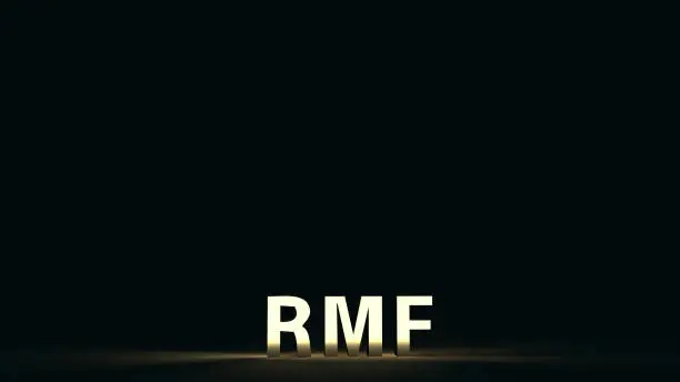 The rmf text in dark tone  3d rendering for business content.