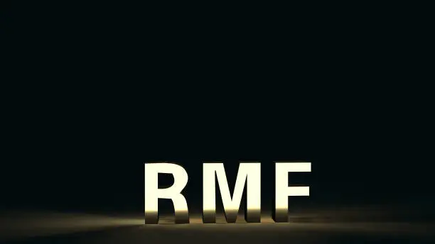 The rmf text in dark tone  3d rendering for business content.
