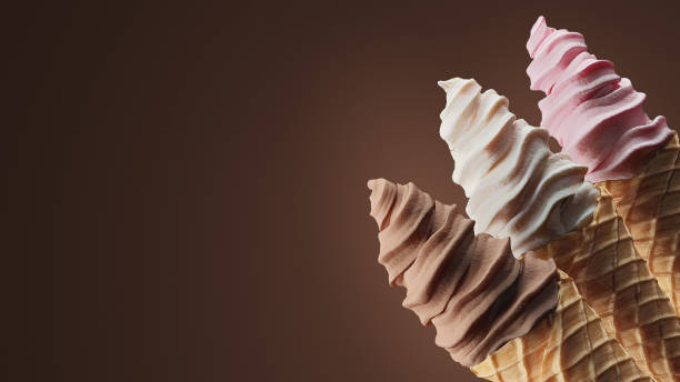 istock Strawberry, Vanilla, and Chocolate Ice Cream Cones on Screen Right 1211106093