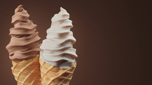 ваниль и шоколад мороженое конусы на экране слева - soft serve ice cream стоковые фото и изображения