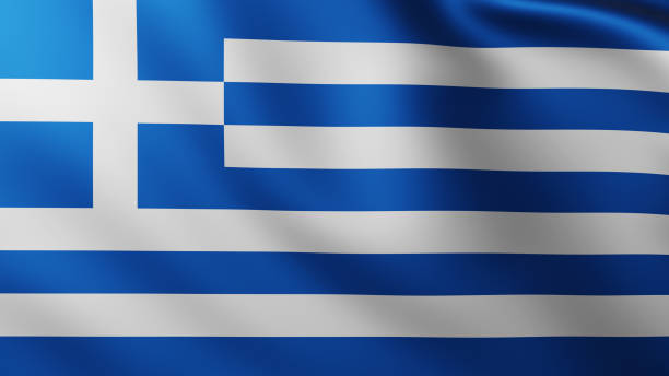 istock Large Flag of Greece fullscreen background in the wind 1211108267