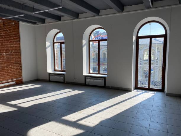designer window in an empty office.  sunlight from the windows