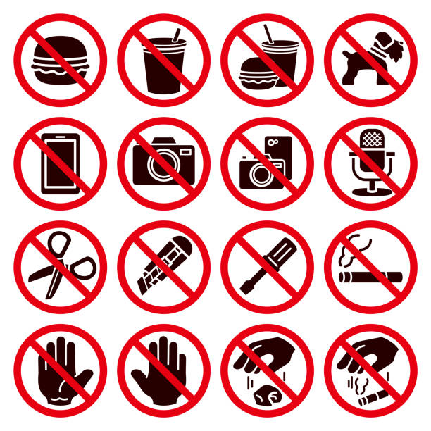 Various prohibition icons 16 icon sets for various prohibitions no photographs sign illustrations stock illustrations