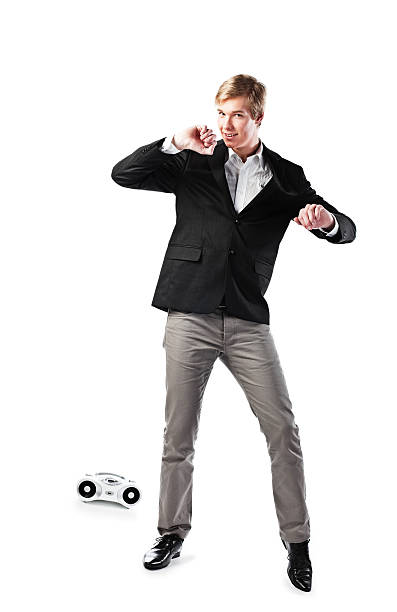 Mod boy Young blond handsome man with a boombox; isolated on white man with teddy bear stock pictures, royalty-free photos & images
