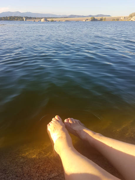 istock legs on the shore of a lake at sunset 1211140561