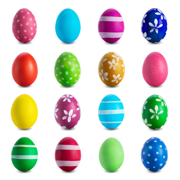 easter egg collection isolated on white - easter eggs red imagens e fotografias de stock