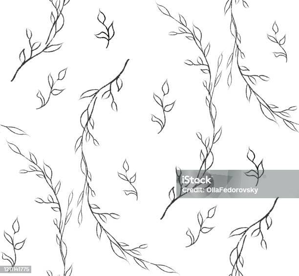 Delicate Line Pattern Delicate Line Drawing Vector Floral Seamloess Pattern Stock ...