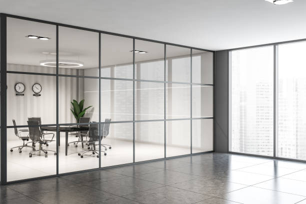 istock White conference room in gray office 1211141898