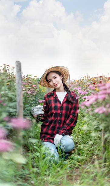 mujer sosteniendo flores de ramo - scented asia asian culture bunch fotografías e imágenes de stock