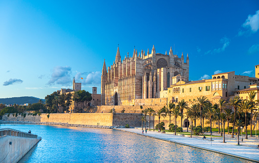 La Catedral de Santa María de Palma y el Parc del Mar cerca, Mallorca, España photo