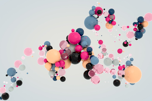Abstract composition, design object with colorful small and bigger spheres