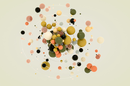 Abstract composition, design object with colorful small and bigger spheres