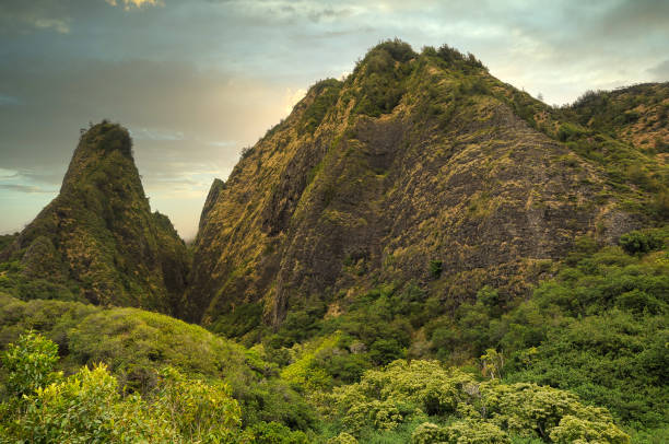 hawaii iao needle valley - maui iao valley state park hawaii islands mountain imagens e fotografias de stock