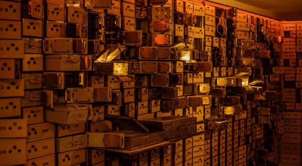 istock Vintage bank vault and security boxes 1211147137