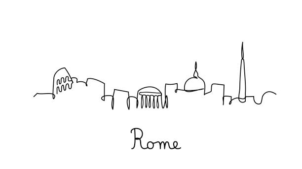 illustrations, cliparts, dessins animés et icônes de une ligne de style horizon de ville de rome - vecteur minimaliste simple de style minimaliste moderne - coliseum rome italy city