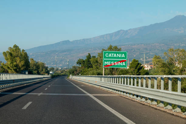 Catania with directions to Messina in Sicily, Italy