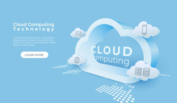 雲計算技術背景。數位線上服務。3d 雲透視向量插圖。 - cloud 幅插畫檔、美工圖案、卡通及圖標