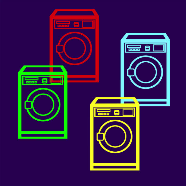 Set of multi-colored contours of a drum washing machine Set of multi-colored contours of a drum washing machine on a dark background free chore backgrounds stock illustrations