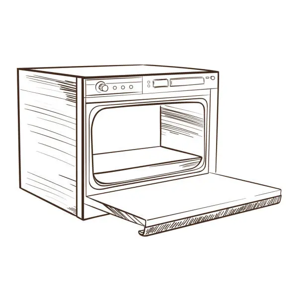 Vector illustration of Retro home cooker in monochrome sketch style