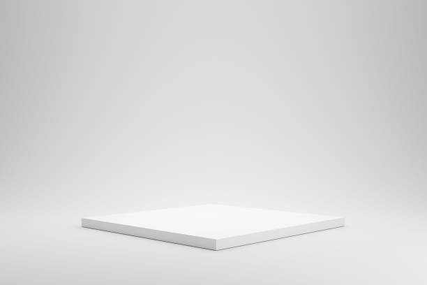 istock Empty podium or pedestal display on white background with box stand concept. Blank product shelf standing backdrop. 3D rendering. 1211155795
