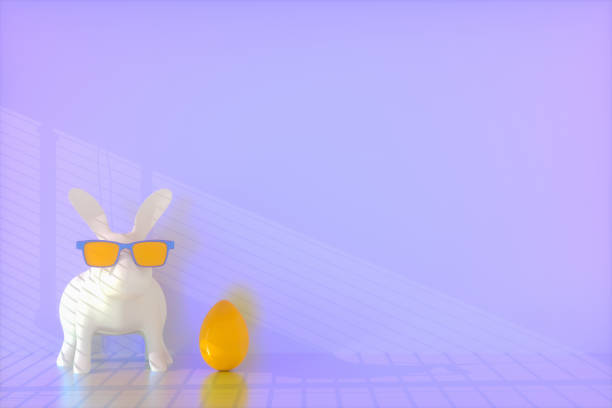 3d rendering of Easter Egg and Rabbit, Celebration Event, Iridescent colors. Sun light.