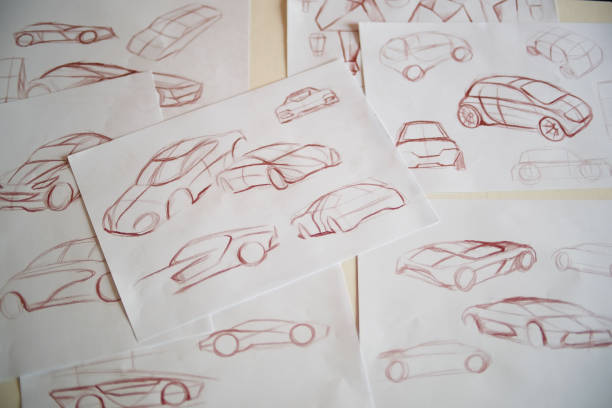 istock Graphic designer artist Work drawing sketch design development Prototype car Automotive industrial creative visual concept 1211159199