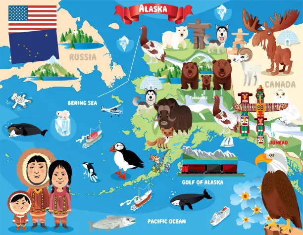 Vector illustration of Cartoon map of Alaska
