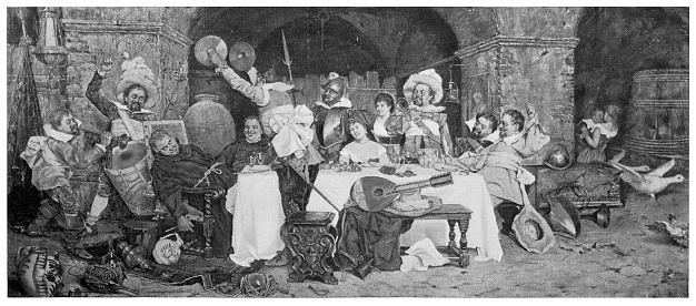 Celebration at the pub  - Scanned 1894 Engraving