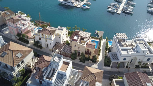 Aerial view of the new houses in marina, Limassol, Cyprus 2019 Aerial view of the new houses in marina, Limassol, Cyprus 2019. limassol marina stock pictures, royalty-free photos & images