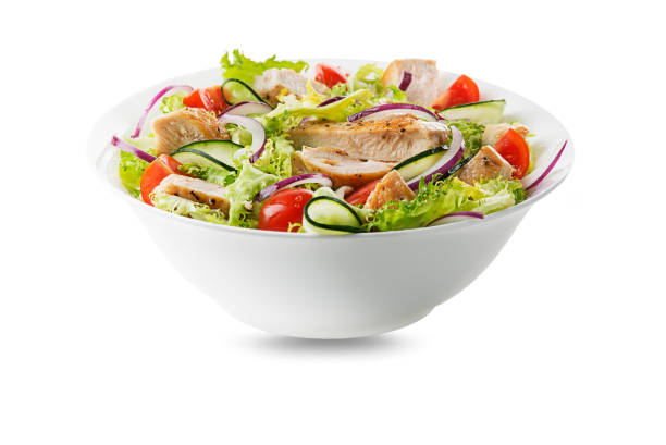 green mixed salad with chicken breast - chicken salad grilled chicken grilled imagens e fotografias de stock