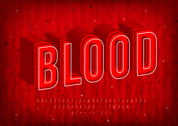 Blood Alphabet, thermal hot letters, trendy red font. Numbers and symbols Blood Alphabet, thermal hot letters, trendy red font. Numbers and symbols. fire inferno typescript alphabet stock illustrations