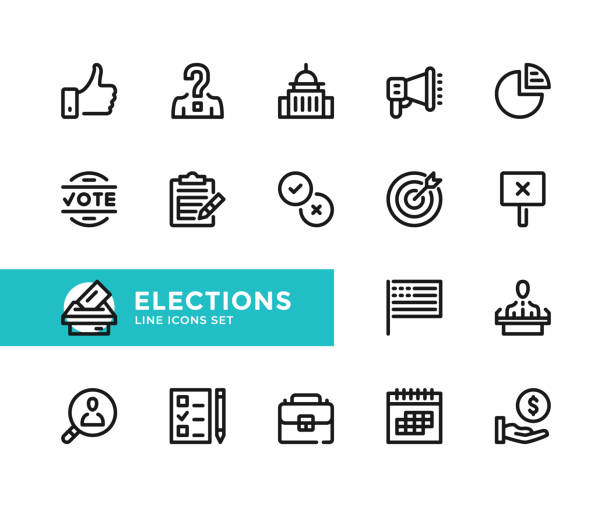 illustrations, cliparts, dessins animés et icônes de icônes de ligne vectorielle d’élections. ensemble simple de symboles de contour, éléments de conception graphique linéaire. ensemble d’icônes électorales. pixel parfait - voting election symbol computer icon