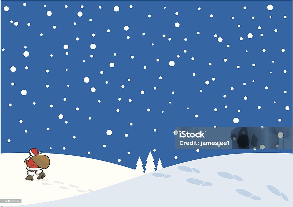 Footprints in the Snow Santa Claus walking through snow leaving a trail of footprints behind him. Footprint stock vector