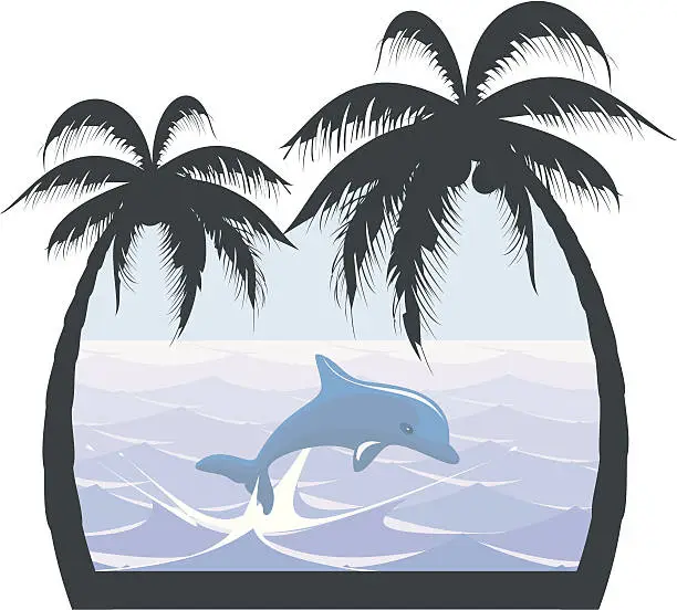 Vector illustration of Exotic Dolphin Scene