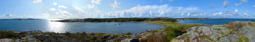 Panoramic view of the landscape and the buildings in Vrango island, Archipelago of Gothenburg, Sweden