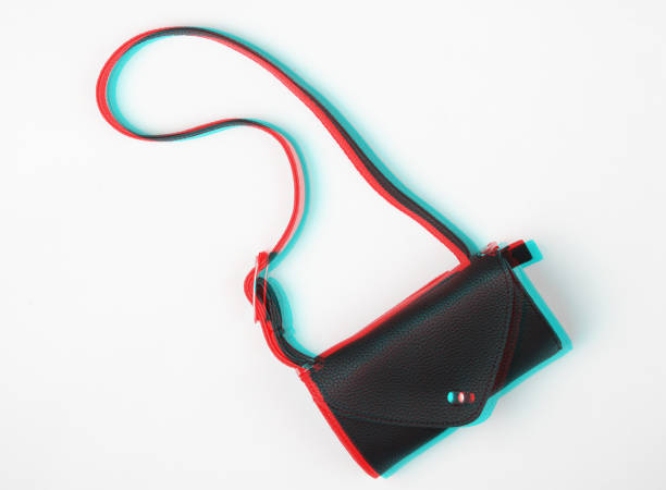 istock Fashionable leather wallet on white background. Glitch effect 1211174612