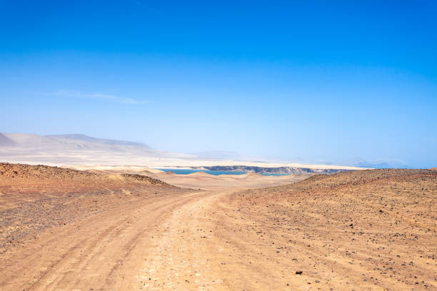 пустыня паракас дорога к заливу, национальный заповедник, перу. - car beach peru adventure стоковые фото и изображения