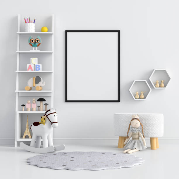 istock Blank photo frame for mockup in living room, 3D rendering 1211176076
