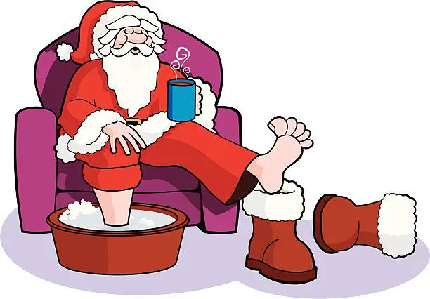 Vector illustration of Santa Soaks his Sore Feet