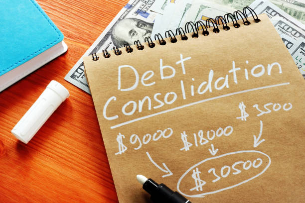 Debt consolidation written on a craft paper using a white ink