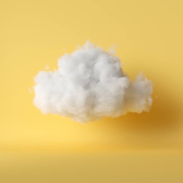 3d render, white fluffy cloud levitating inside the room. Object isolated yellow background, modern design, abstract metaphor. 3d render, white fluffy cloud levitating inside the room. Object isolated yellow background, modern design, abstract metaphor. cotton cloud stock pictures, royalty-free photos & images
