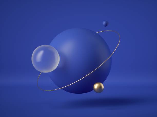 istock 3d render, abstract blue futuristic background, modern minimal concept, clean style. Floating balls, levitating objects. Flying sphere. Golden ring. Premium design. Equilibrium, balance metaphor. 1211178577