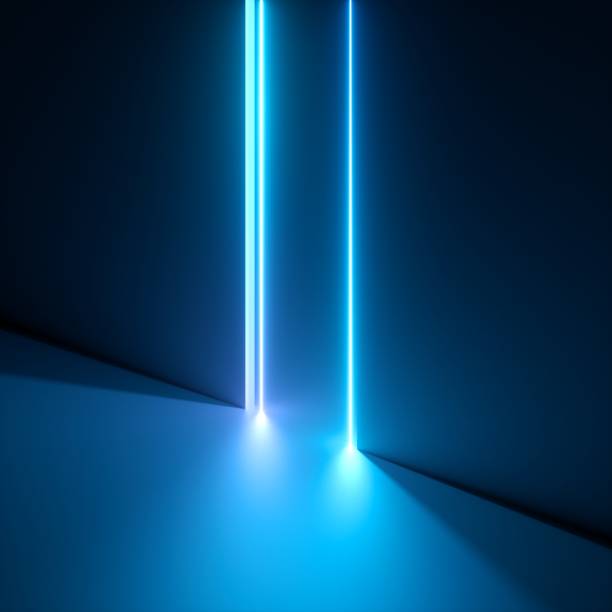 istock 3d render, abstract neon background, blue vivid light. Glowing vertical lines. Room entrance, arch, open door, gate, portal. Modern minimal concept. Classic blue - color of the year 2020 1211178752