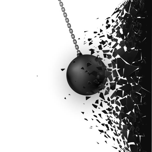 ilustrações, clipart, desenhos animados e ícones de nuvem abstrata de peças e fragmentos após a demolição da parede por bola de demolição. efeito destruição. vetor - wrecking ball destruction chain sphere