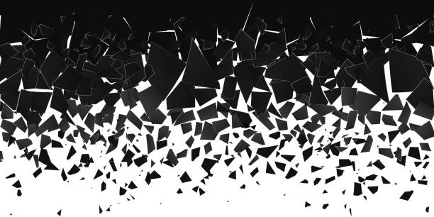 Abstract cloud of pieces and fragments after explosion. Shatter and destruction effect. Demolition surface. Vector illustration Abstract cloud of pieces and fragments after explosion. Shatter and destruction effect. Demolition surface. Vector illustration disintegration stock illustrations