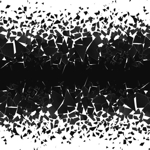 Abstract cloud of pieces and fragments after explosion. Demolition surface. Shatter and destruction halftone effect. Vector Abstract cloud of pieces and fragments after explosion. Demolition surface. Shatter and destruction halftone effect. Vector disintegration stock illustrations