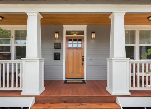 Photo of Covered porch and front door of beautiful new home
