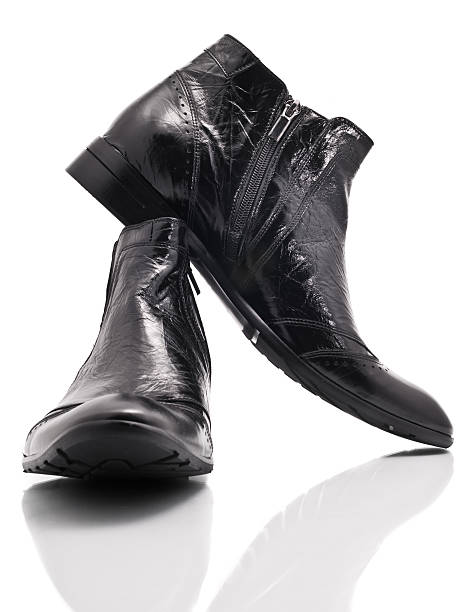 istock Pair of leather mens boots on white 121118058